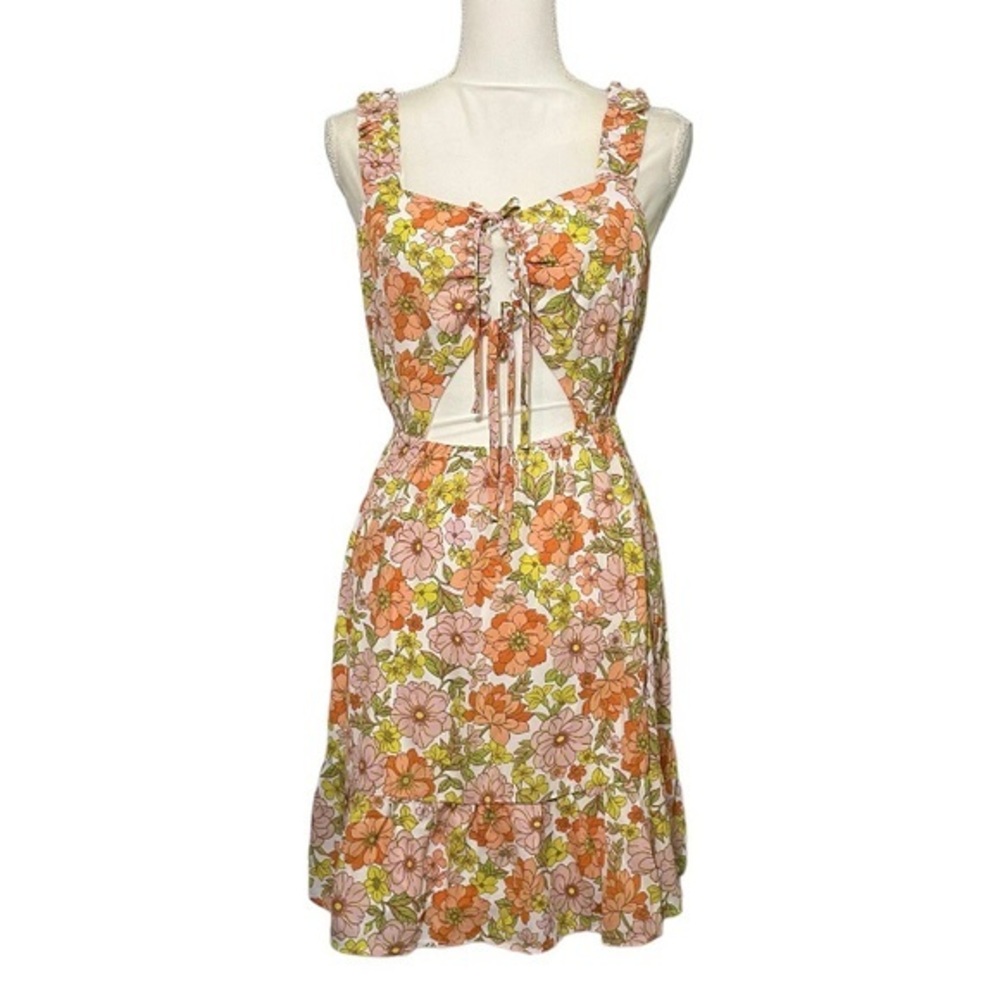 CLEARANCE NWT Peach Pink Yellow Pastel Retro 60s Floral Print Babydoll Dress New